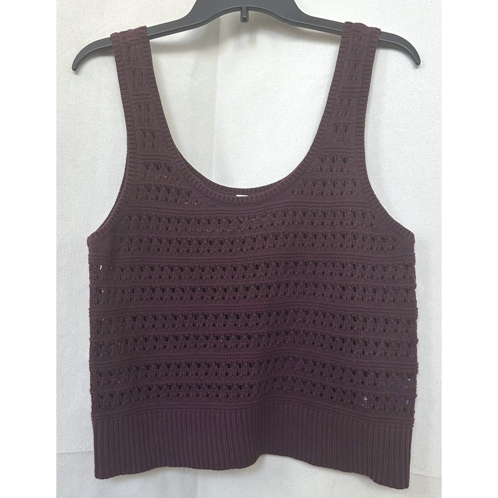 Old‎ Navy Dark Cottagecore Earthy Festival Pointelle Knit Tank Top Plum Cotton L
